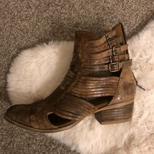 Brown leather cut out booties